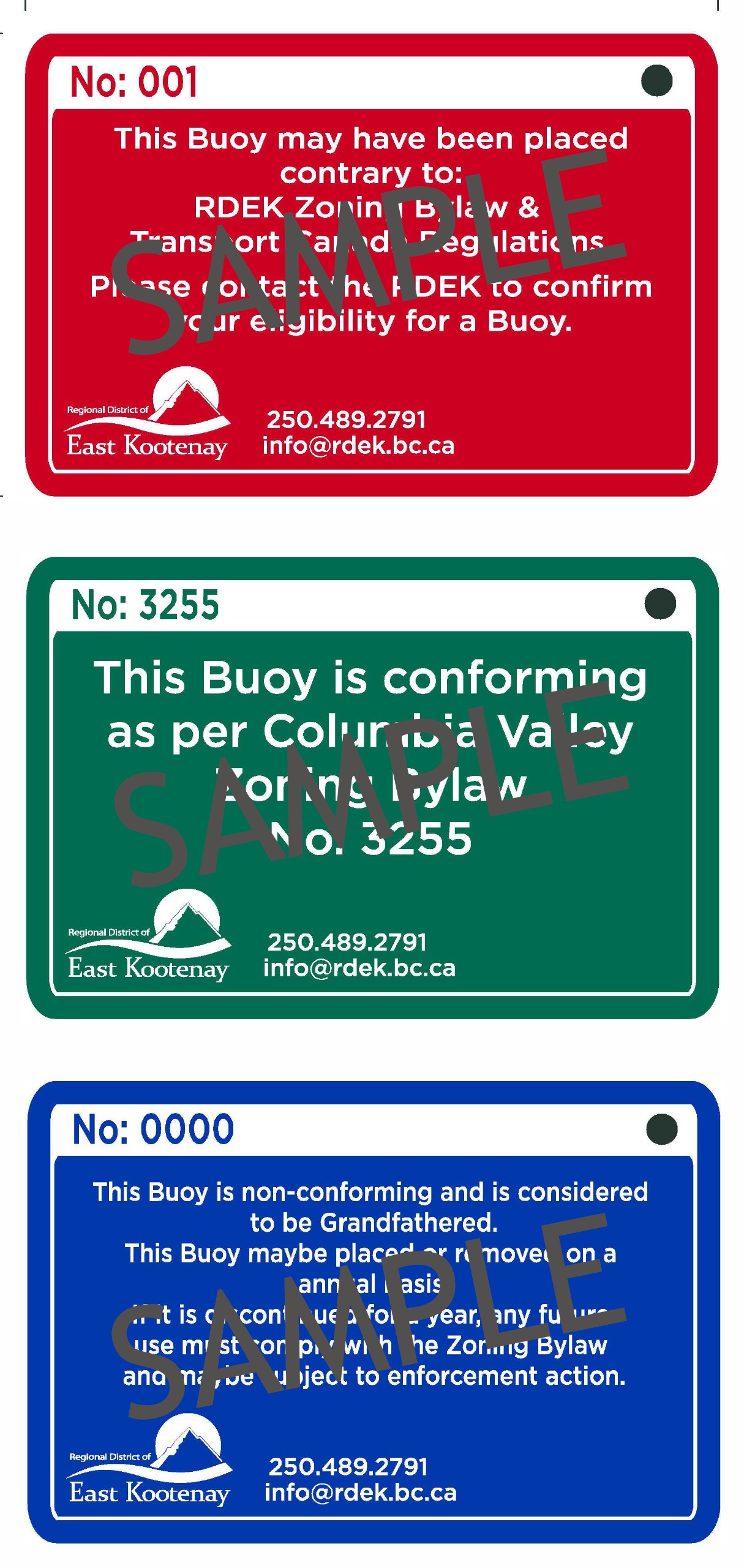 Sample of buoy tags
