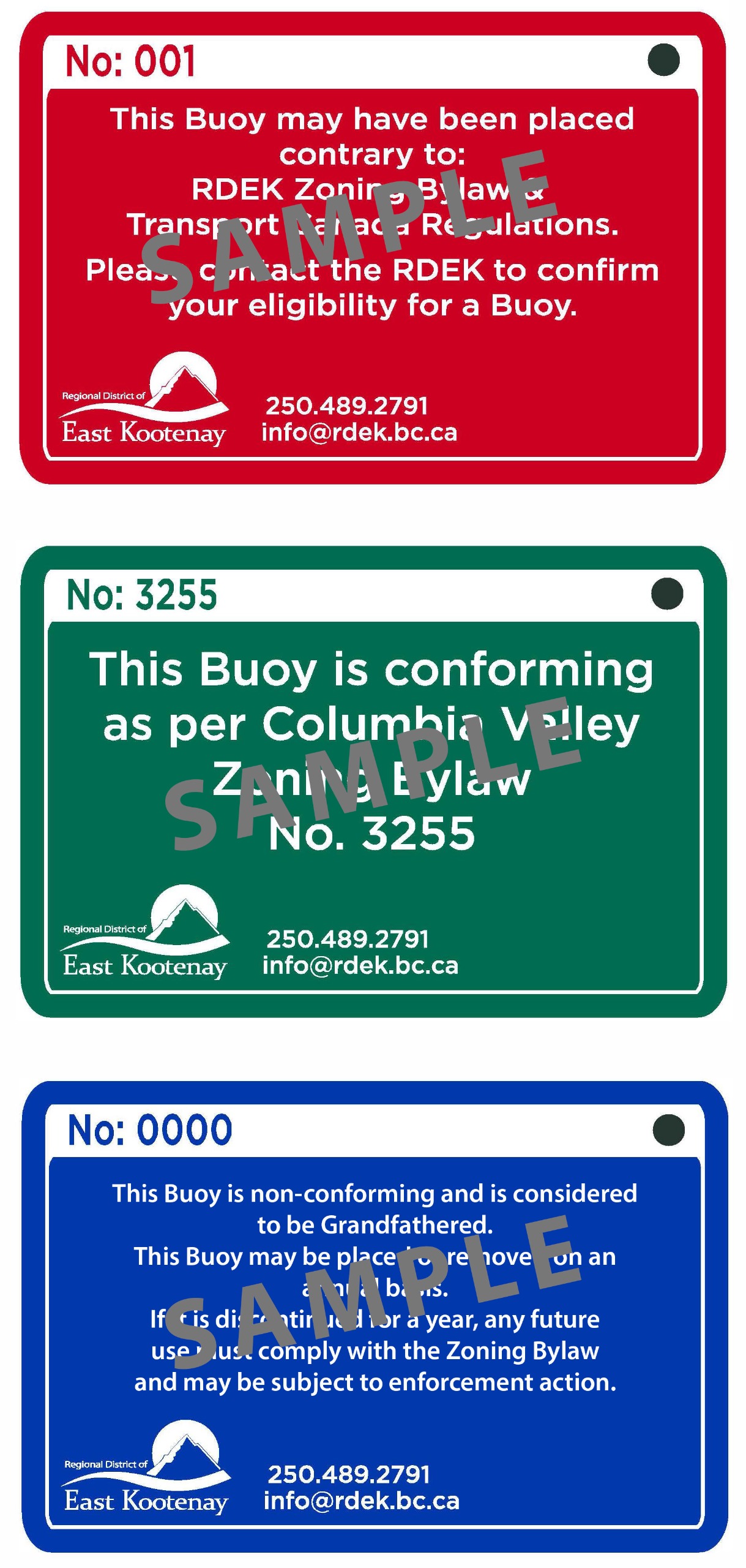 Sample of buoy tags